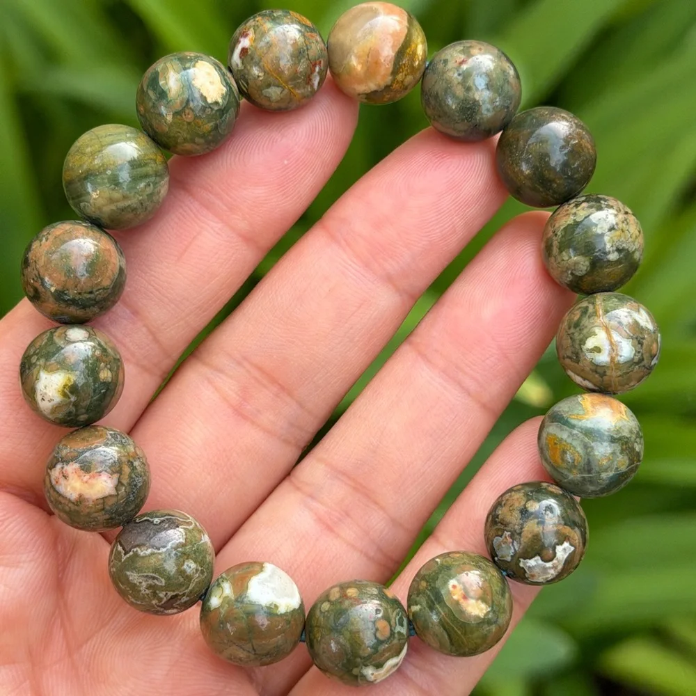 12mm stretchable green‎ forest jasper bracelet 0736